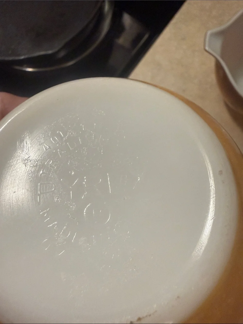 Pyrex Amber/White Mixing Bowls with Fruit Motif